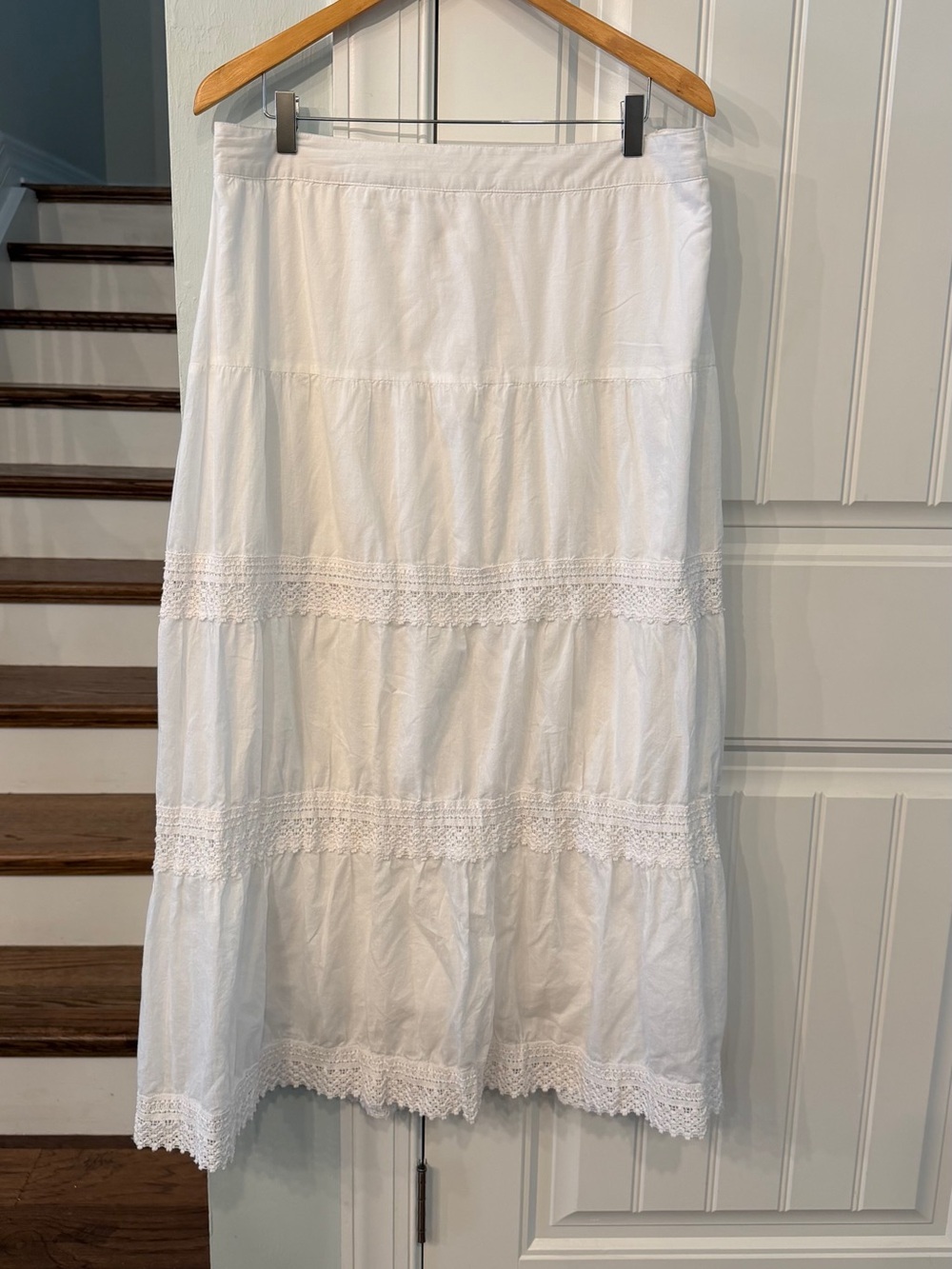 Studio West White Tiered Lace Trim Midi Skirt Plus Size 1X Cottagecore Boho
